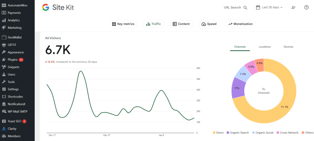 Above: Google Site Kit in WordPress