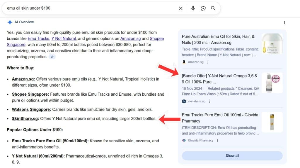 Above: Appearing in AI Overview