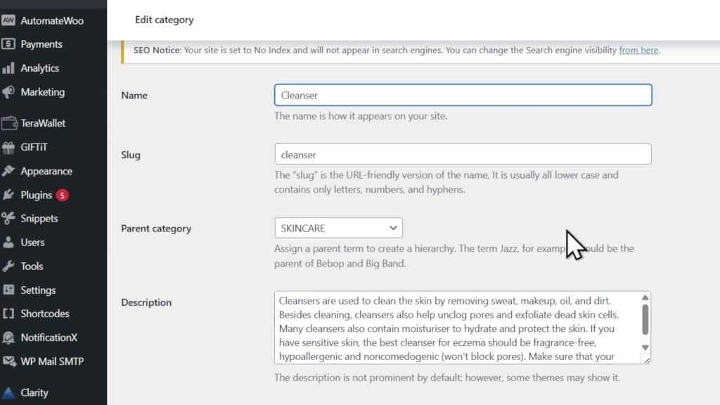 Above: Adding more content to product categories in WooCommerce