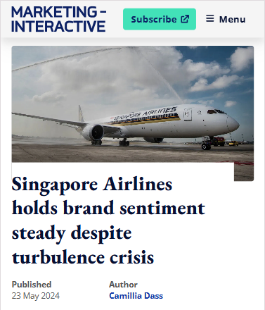 Above: Report on SIA's brand sentiment after the crisis. Source: Marketing-Interactive
