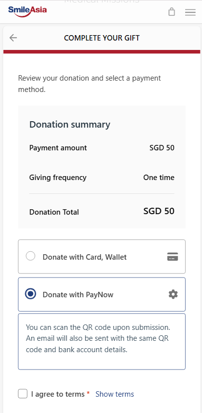 PayNow plugin donation page