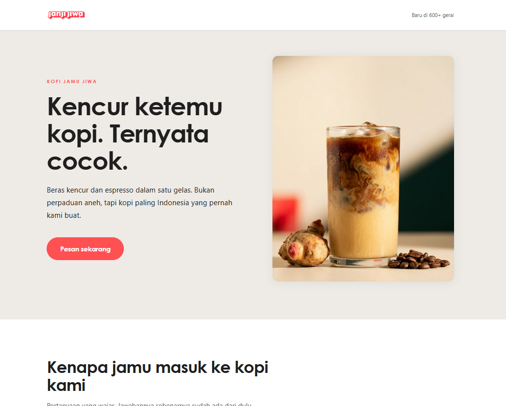 A landing page generated for Janji Jiwa, headline