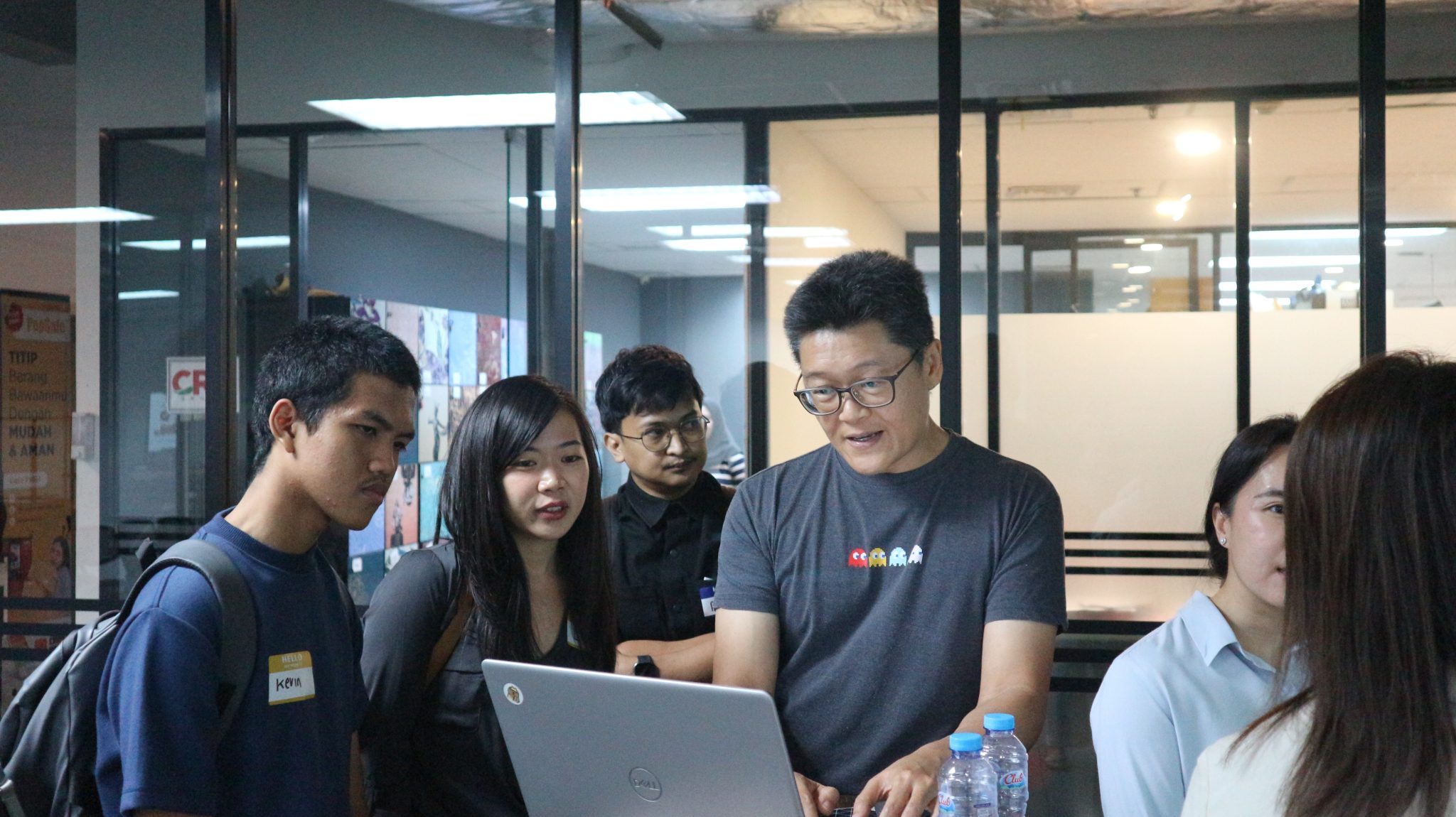 Showing the campaign agent on a laptop to attendees after the talk